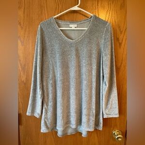 PureJill Gray Velour Vneck Tunic Shirt Size Medium